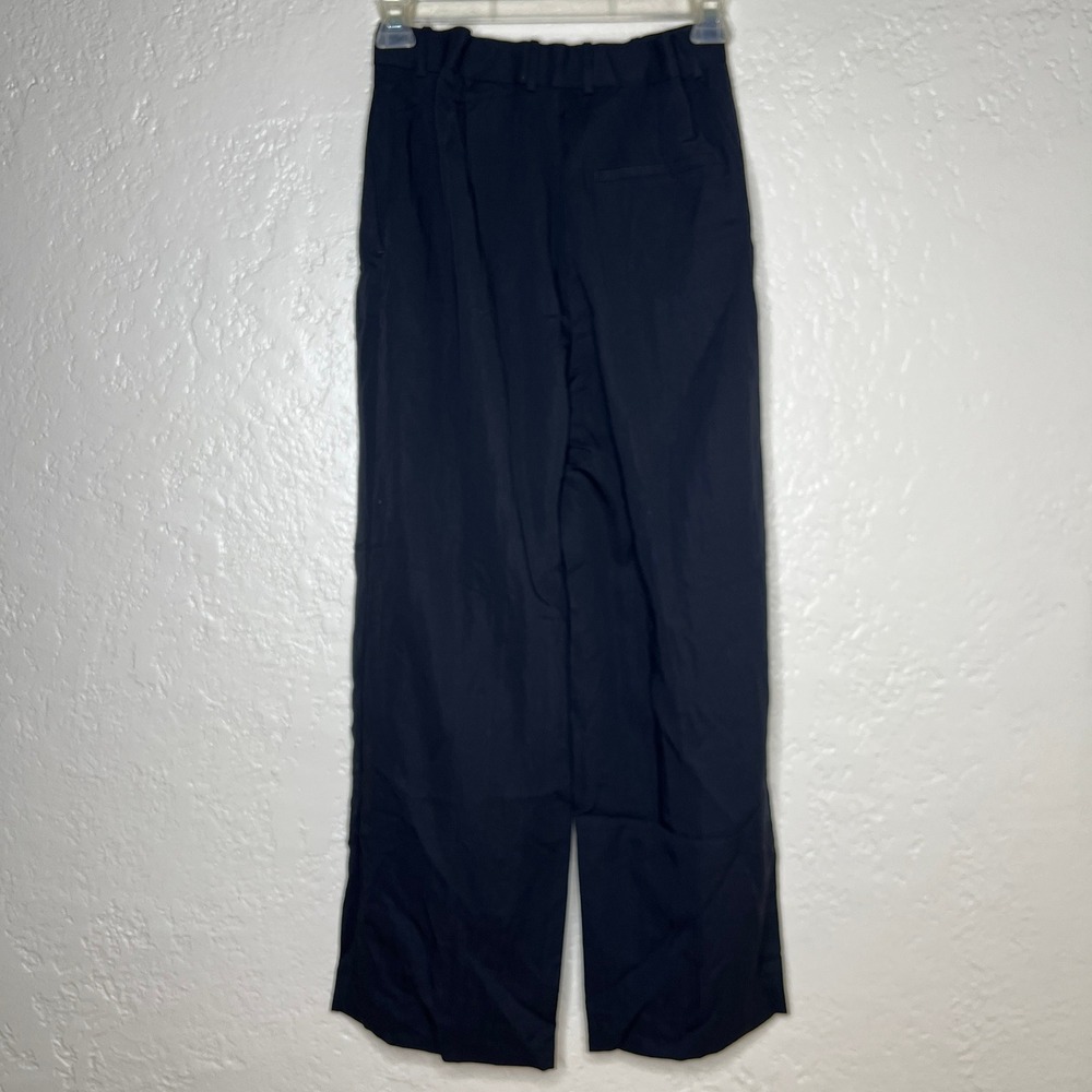 COS Womens Black High Waisted Wide Leg Pleated Trousers Adjustable Waist Size 6